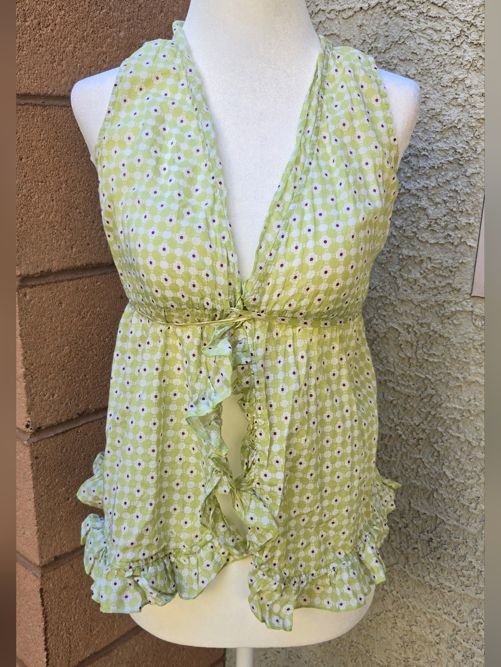 Moda International Green Floral Ruffle Halter Tank